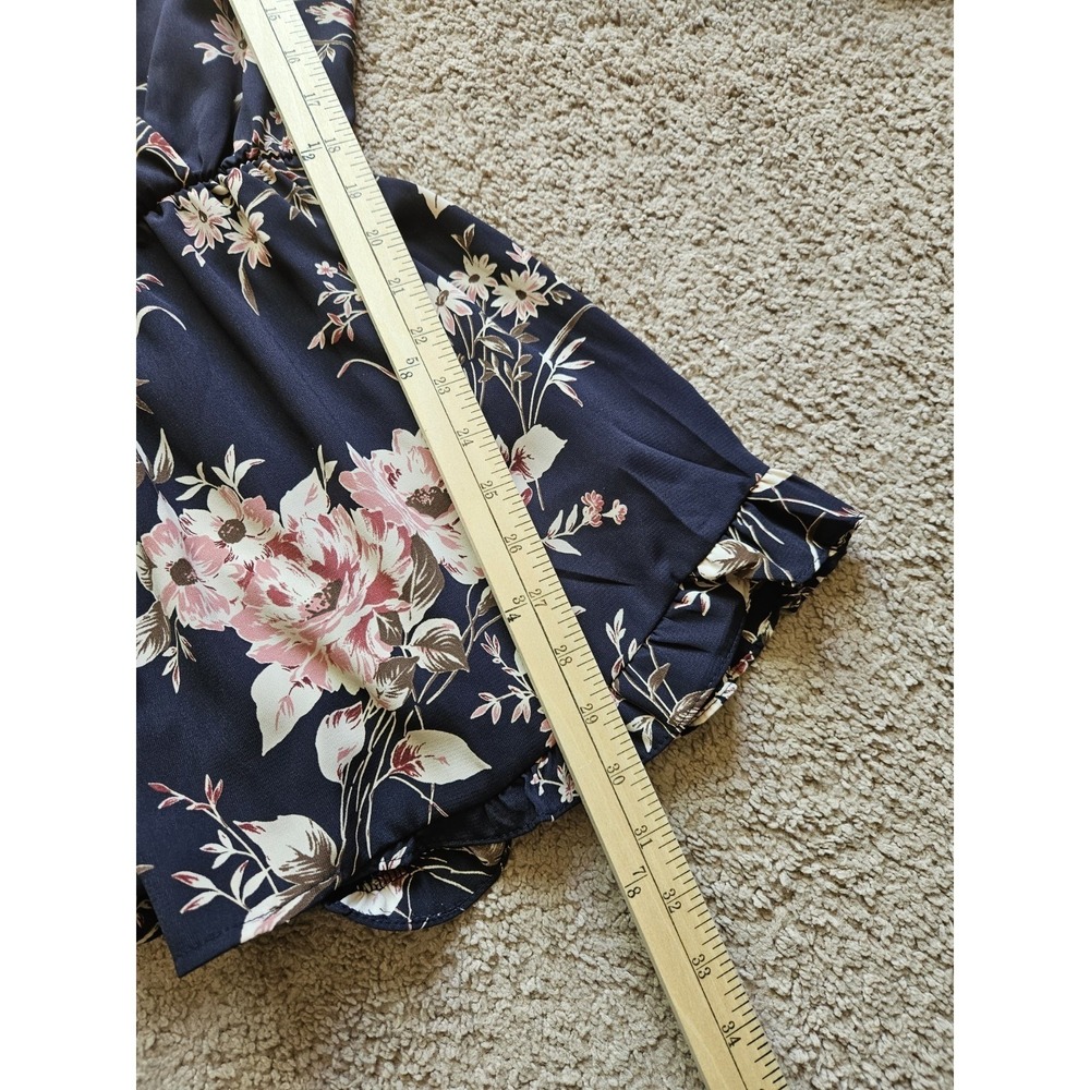 Garden Floral Navy Romper M Boho Dark Fairy Long Bell Sleeve‎ Ruffle Feminine - Picture 6 of 6